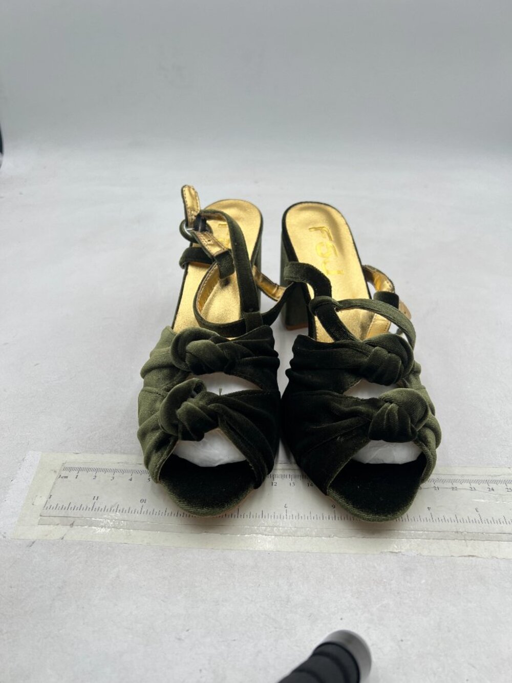 FSJ Olive Green Velvet Heeled Sandals Ankle Strap High Block Open Toe Dress Shoe - Picture 3 of 8